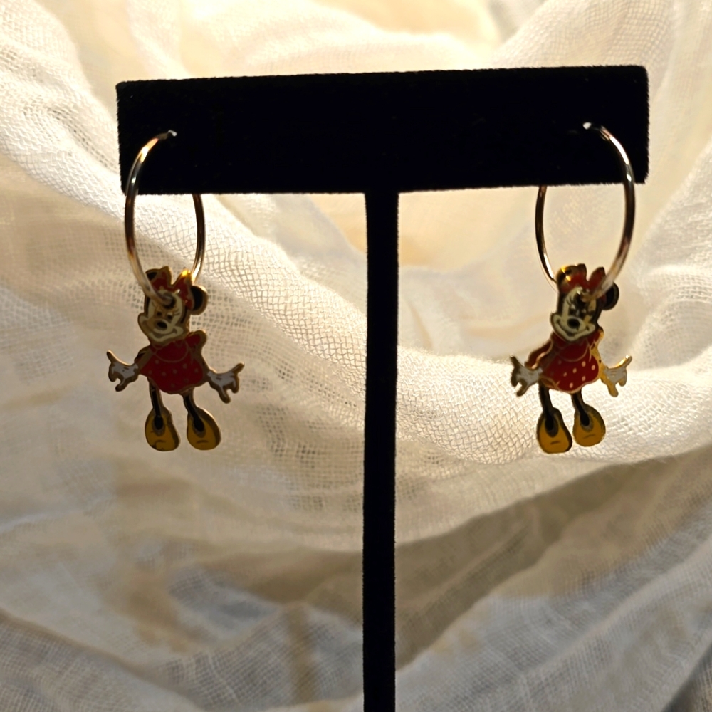 Vintage 3D Minnie Mouse Hoop Earrings